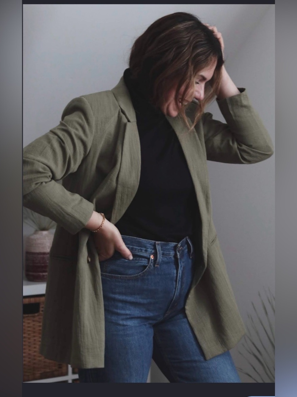 NWT Zara Olive Green Longline Blazer Relaxed Fit Size M $79